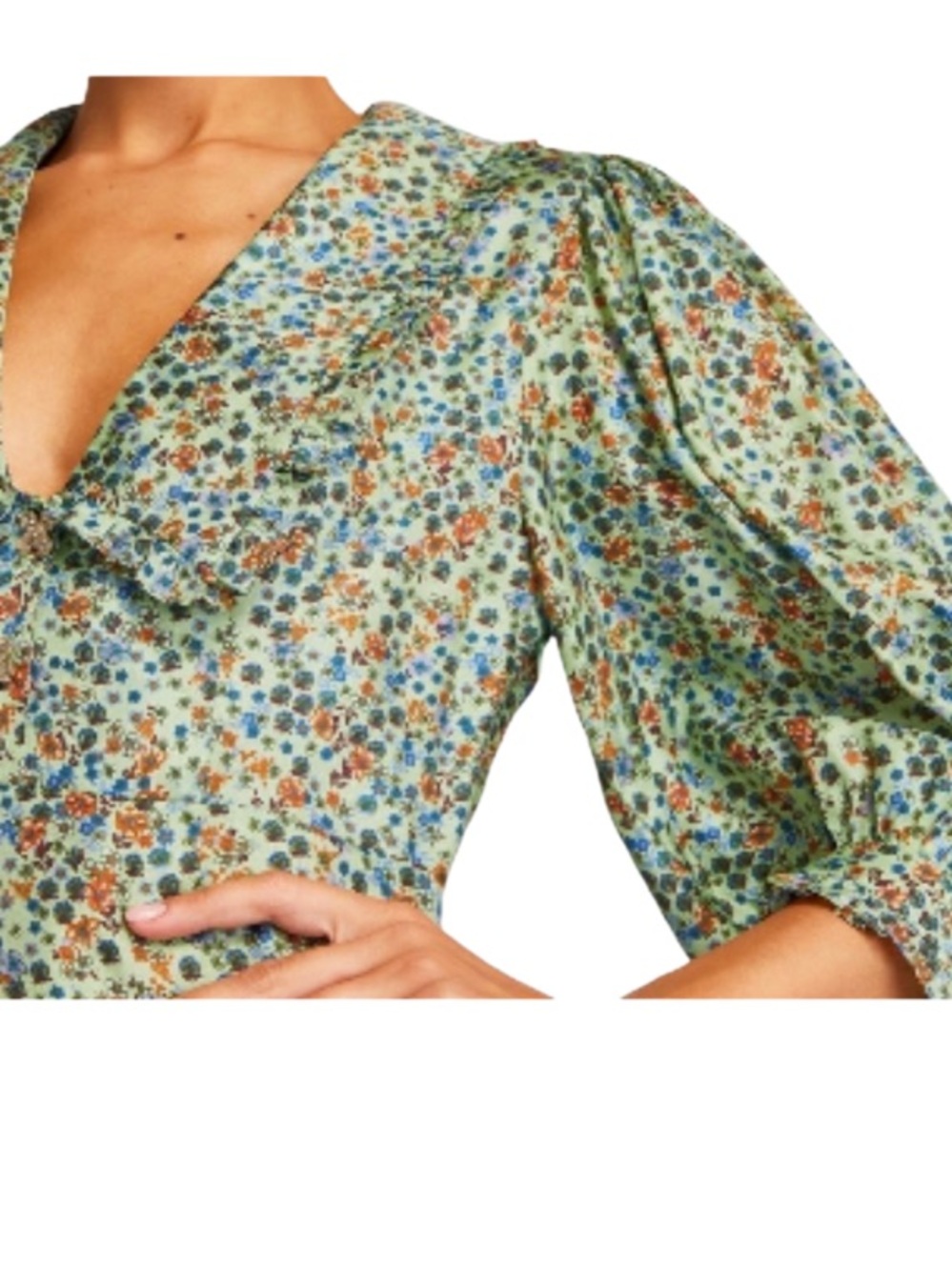 Sandro Eilat Floral-Print Silk Mini Dress - Green/Blue/White Size 34 US2 NWT - Picture 7 of 15